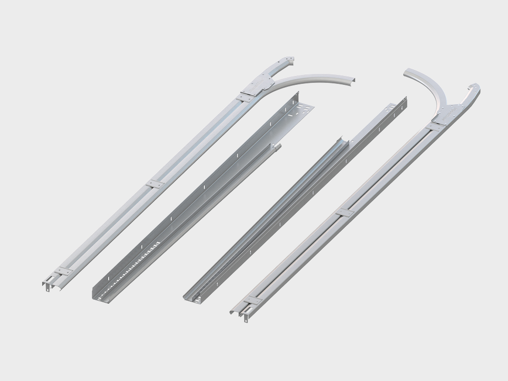 1,5 mm qalinlikdagi po‘latdan yasalgan yo‘naltiruvchilar va burchakli ustunlar komplekti yuqori mustahkamlikka ega bo‘lib, o‘rnatish uchun zarur bo‘lgan barcha perforatsiyalarga ega.